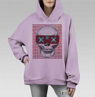 Футуристический череп с киберпанк очками, Hoodie Mono Fiolet, оверсайз, утепленная