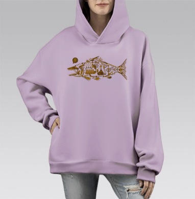 Механическая золотая рыба в стиле стимпанк, Hoodie Mono Fiolet, оверсайз, утепленная