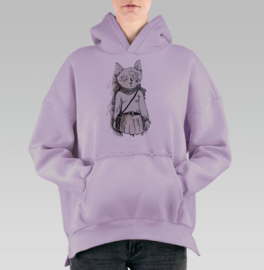 Стильная антропоморфная кошка SweetKind – арт-иллюстрация, Hoodie Oversize Fiolet, утепленная