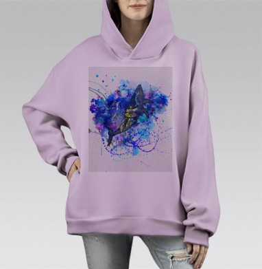 Кит и маяк, Hoodie Mono Fiolet, оверсайз, утепленная