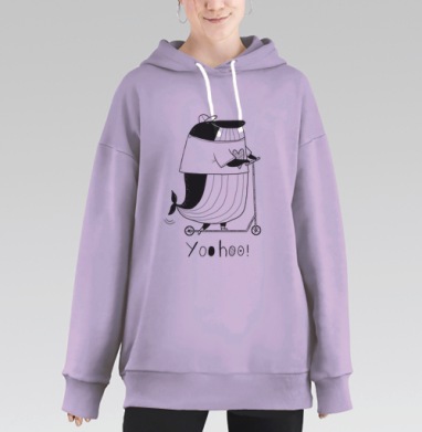 Весёлый кит на самокате в кепке и футболке, Hoodie Long Oversize Fiolet