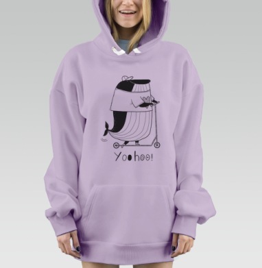 Весёлый кит на самокате в кепке и футболке, Hoodie Mjhigh Dig Mel, Fiolet, утепленная