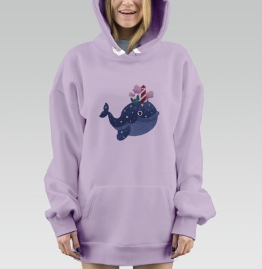 Кит с волшебным миром на спине в ночном небе, Hoodie Mjhigh Dig Mel, Fiolet, утепленная