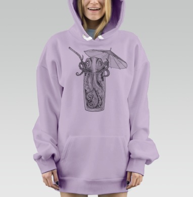 Осьминог в стакане с коктейлем в стиле гравюры, Hoodie Mjhigh Dig Mel, Fiolet, утепленная