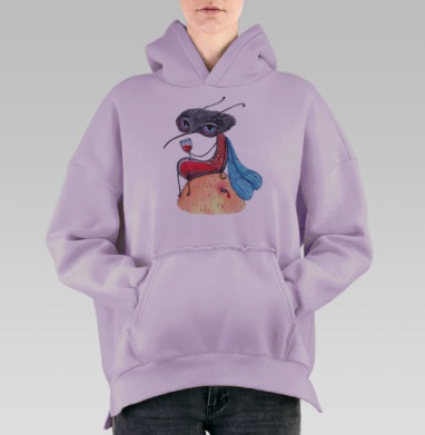Вампир-комар с бокалом крови в сюрреализме, Hoodie Oversize Fiolet, утепленная