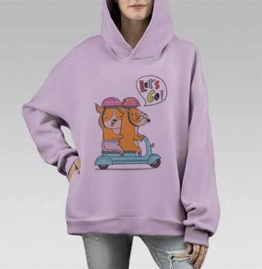 Весёлая поездка корги на скутере, Hoodie Mono Fiolet, оверсайз, утепленная