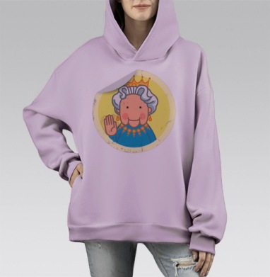 Весёлая королева с короной и оранжевым ожерельем, Hoodie Mono Fiolet, оверсайз, утепленная