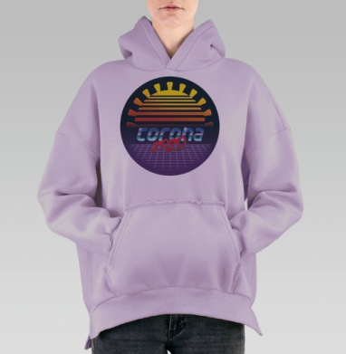 Корона 2020 в стиле ретровейв с неоновым эффектом, Hoodie Oversize Fiolet, утепленная
