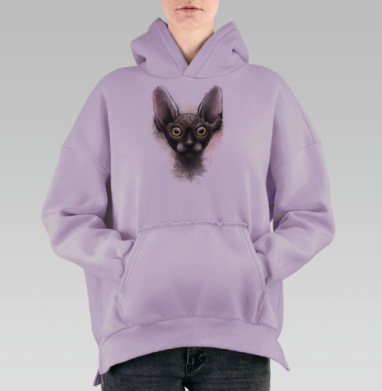 Стильный портрет кошки сфинкс в винтажном стиле, Hoodie Oversize Fiolet, утепленная