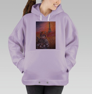 Кот-путешественник в Париже с чемоданом, Hoodie Oversize Fiolet