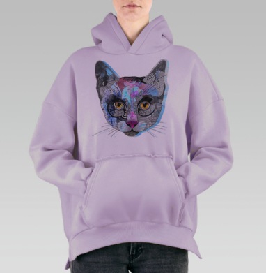 Кошка графика, Hoodie Oversize Fiolet, утепленная