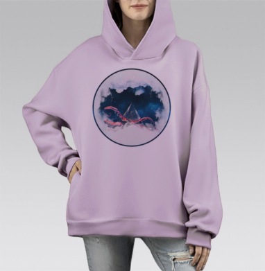 Космический осминог, Hoodie Mono Fiolet, оверсайз, утепленная