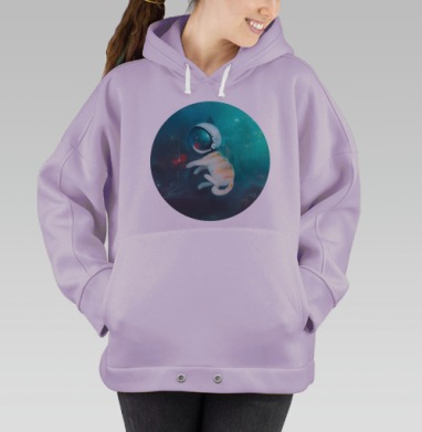 Кот в скафандре в космосе с красной рыбкой, Hoodie Oversize Fiolet