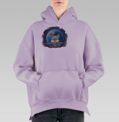 Кот-исследователь на Луне с взглядом в Землю, Hoodie Oversize Fiolet, утепленная