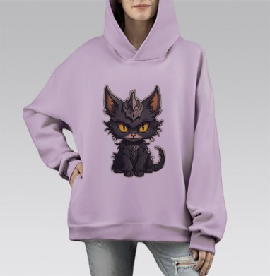 Кот-кошмарик., Hoodie Mono Fiolet, оверсайз, утепленная