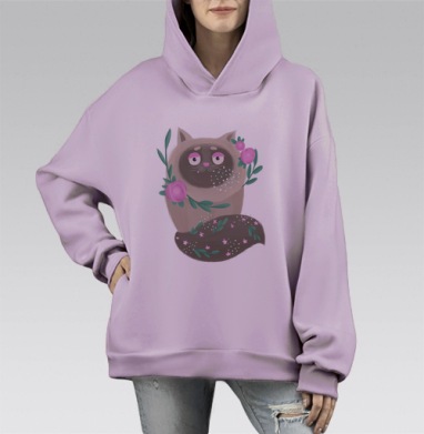 Кот Элвис, Hoodie Mono Fiolet, оверсайз, утепленная