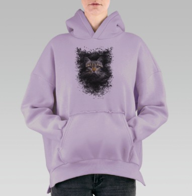 Мистический портрет космической кошки с неоновым свечением, Hoodie Oversize Fiolet, утепленная