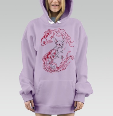 Сфинкс с красными чернилами и рыбой кои, Hoodie Mjhigh Dig Mel, Fiolet, утепленная