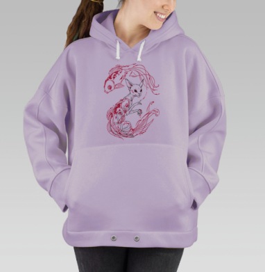 Сфинкс с красными чернилами и рыбой кои, Hoodie Oversize Fiolet