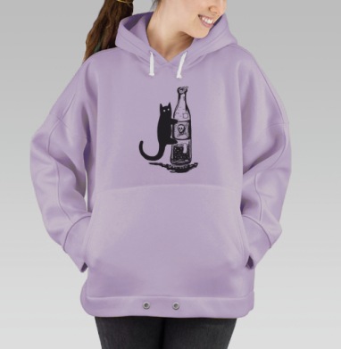 Чёрный кот с бутылкой яда – интригующая иллюстрация, Hoodie Oversize Fiolet