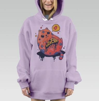 Милый кот с гигантской пиццей в стиле Creepy Cute, Hoodie Mjhigh Dig Mel, Fiolet, утепленная