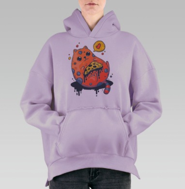 Милый кот с гигантской пиццей в стиле Creepy Cute, Hoodie Oversize Fiolet, утепленная