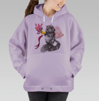 Котёнок-купидон с золотой трубой и сердечками, Hoodie Oversize Fiolet
