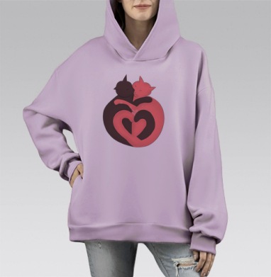 Котики любовь, Hoodie Mono Fiolet, оверсайз, утепленная