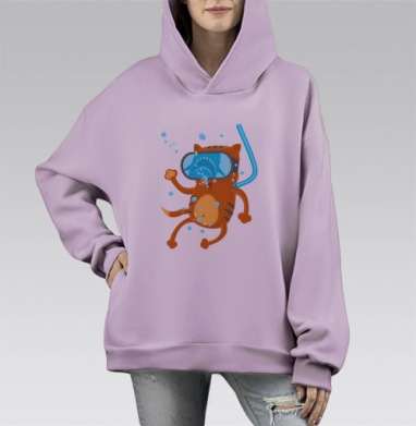 Кото дайвинг, Hoodie Mono Fiolet, оверсайз, утепленная