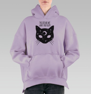 Мистическая голова кошки с ночным небом, Hoodie Oversize Fiolet, утепленная
