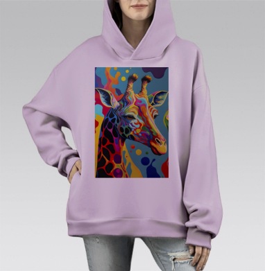 Красочный жираф арт, Hoodie Mono Fiolet, оверсайз, утепленная