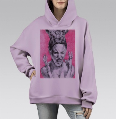 Крик ярости, Hoodie Mono Fiolet, оверсайз, утепленная