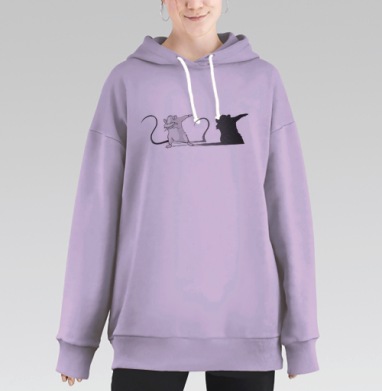 Крыса 'Дэб' с цифрами 2020 в чёрно-белой графике, Hoodie Long Oversize Fiolet