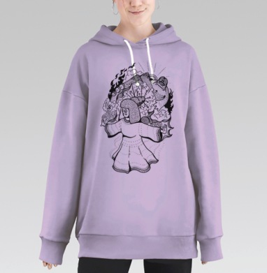 Мистический дудлинг с медитирующей фигурой, Hoodie Long Oversize Fiolet