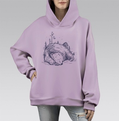 Лесная опушка, Hoodie Mono Fiolet, оверсайз, утепленная