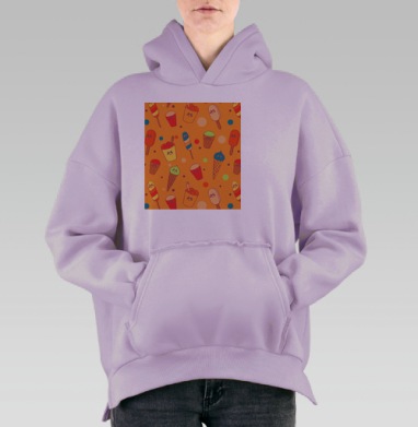 Паттерн мороженого в мультяшном стиле kawaii, Hoodie Oversize Fiolet, утепленная