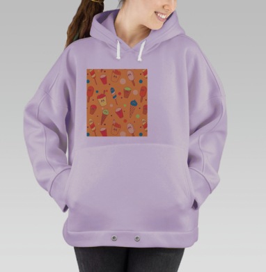 Паттерн мороженого в мультяшном стиле kawaii, Hoodie Oversize Fiolet