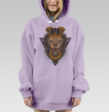 Величественный Лев с Золотой Короной и Кольцом, Hoodie Mjhigh Dig Mel, Fiolet, утепленная