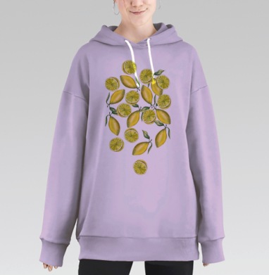 Свежий лимонный паттерн акварелью, Hoodie Long Oversize Fiolet
