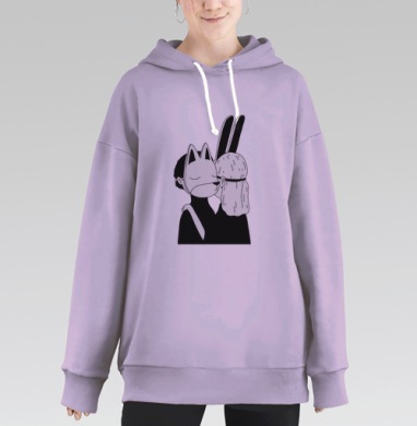 Нежность в масках: интимный черно-белый образ, Hoodie Long Oversize Fiolet