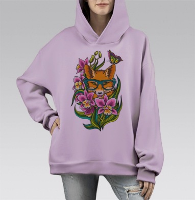 Лиса в очечах, Hoodie Mono Fiolet, оверсайз, утепленная