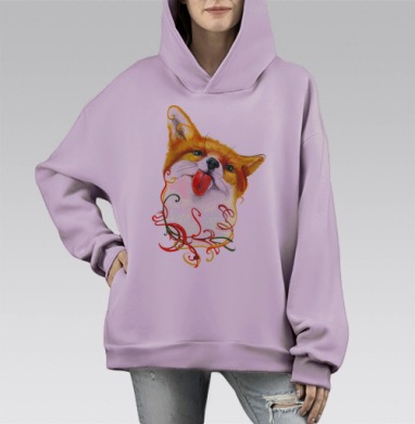 Лисёнок  АКВАРЕЛЬКА, Hoodie Mono Fiolet, оверсайз, утепленная