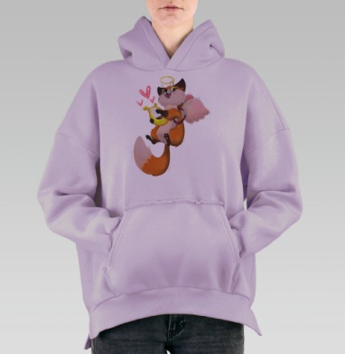 Лисичка-купидон с арфой и сердечками, Hoodie Oversize Fiolet, утепленная
