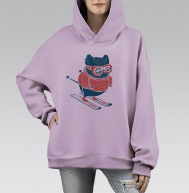 Лыжник сова, Hoodie Mono Fiolet, оверсайз, утепленная