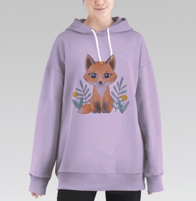 Милый акварельный лисенок — идеальный лесной друг, Hoodie Long Oversize Fiolet