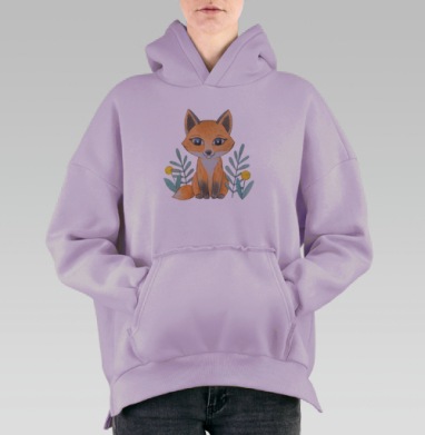 Милый акварельный лисенок — идеальный лесной друг, Hoodie Oversize Fiolet, утепленная