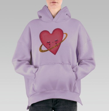 Нежное розовое сердце с любовью и орбитой, Hoodie Oversize Fiolet, утепленная