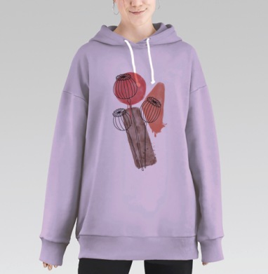 Минималистичные маки в акварельном стиле, Hoodie Long Oversize Fiolet