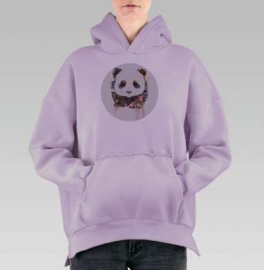 Акварельный портрет нежной радужной панды, Hoodie Oversize Fiolet, утепленная