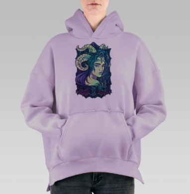 Темная Богиня: мистический портрет в неоновых тонах, Hoodie Oversize Fiolet, утепленная